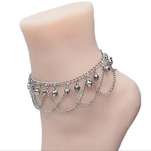 NEW. Chic Boho Bells & swoop Chain Anklet - silver. Adjustable.